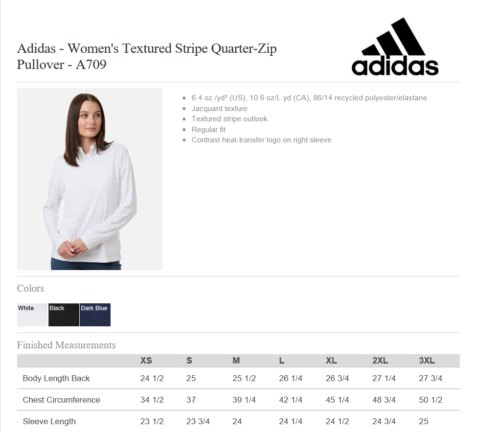 Winner's Circle Adidas Women's Textured Stripe 1/4 Zip Pullover
