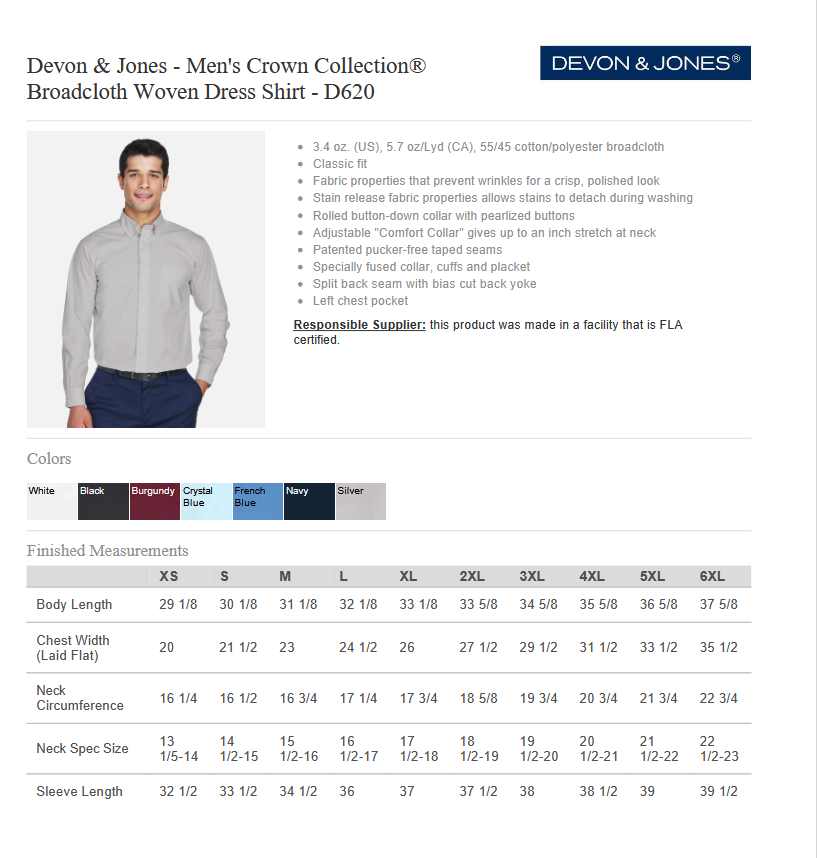 Devon & Jones Men's Broadcloth Woven Dress Shirt with Marcone Logo