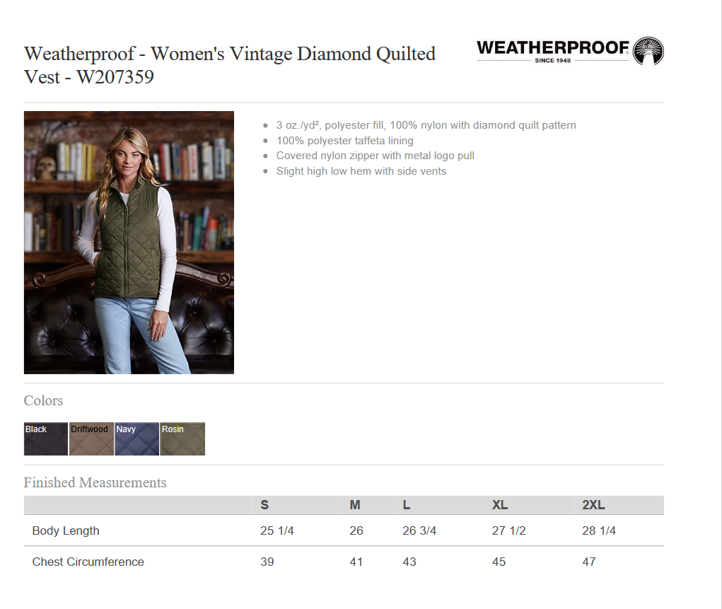 Winner's Circle Weatherproof Women's Vintage Diamond Quilted Vest