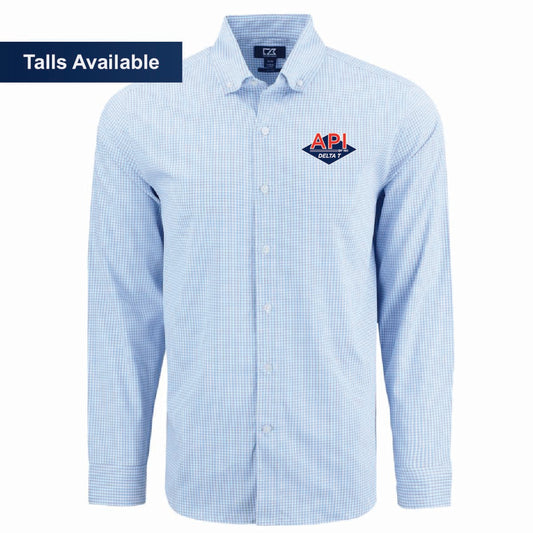 Cutter & Buck Men's Gingham Long Sleeve Dress Shirt with API Logo