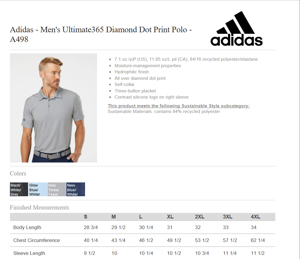 Adidas Men's Ultimate Diamond Print Polo with Marcone Logo