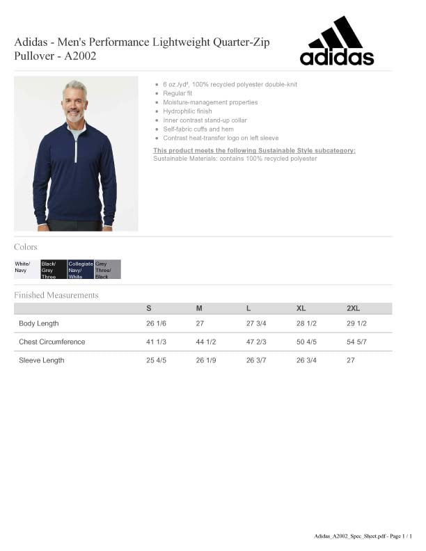 Adidas Men's Lightweight 1/4 Zip Pullover with mSupply Logo