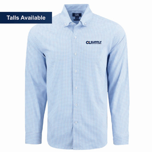 Cutter & Buck Men's Gingham Long Sleeve Dress Shirt with C&L HVAC Logo