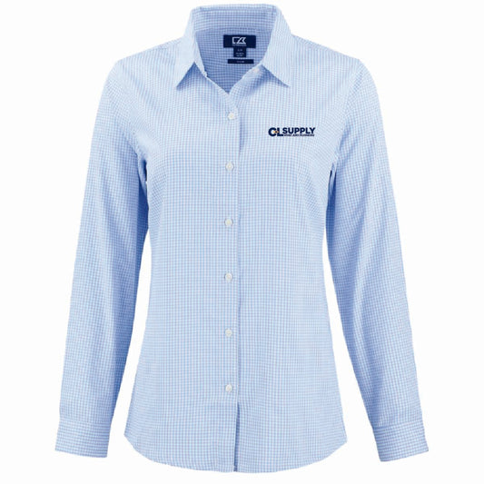 Cutter & Buck Women's Gingham Long Sleeve Dress Shirt with C&L HVAC Logo