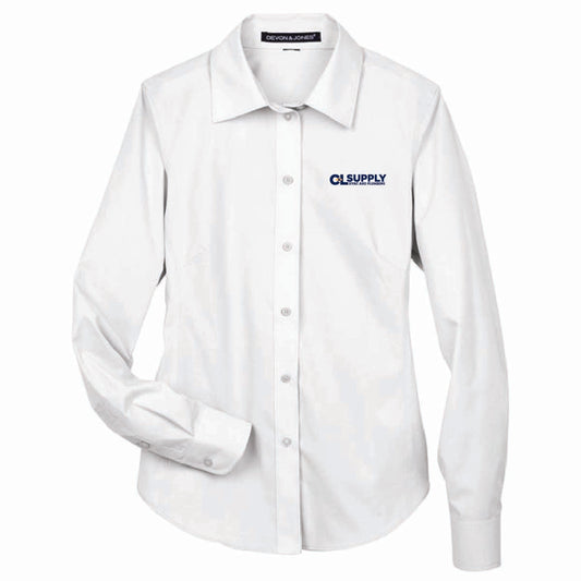 Devon & Jones Women's Broadcloth Woven Dress Shirt with C&L HVAC Logo