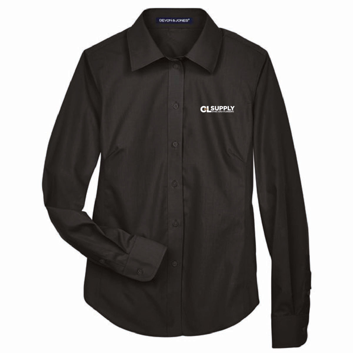 Devon & Jones Women's Broadcloth Woven Dress Shirt with C&L HVAC Logo