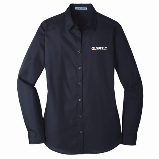 Port Authority Women's Long Sleeve Poplin Shirt with C&L HVAC Logo