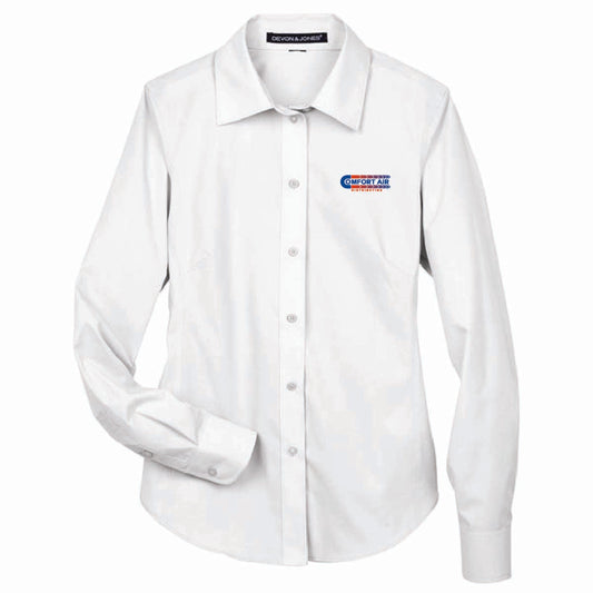 Devon & Jones Women's Broadcloth Woven Dress Shirt with Comfort Air Logo