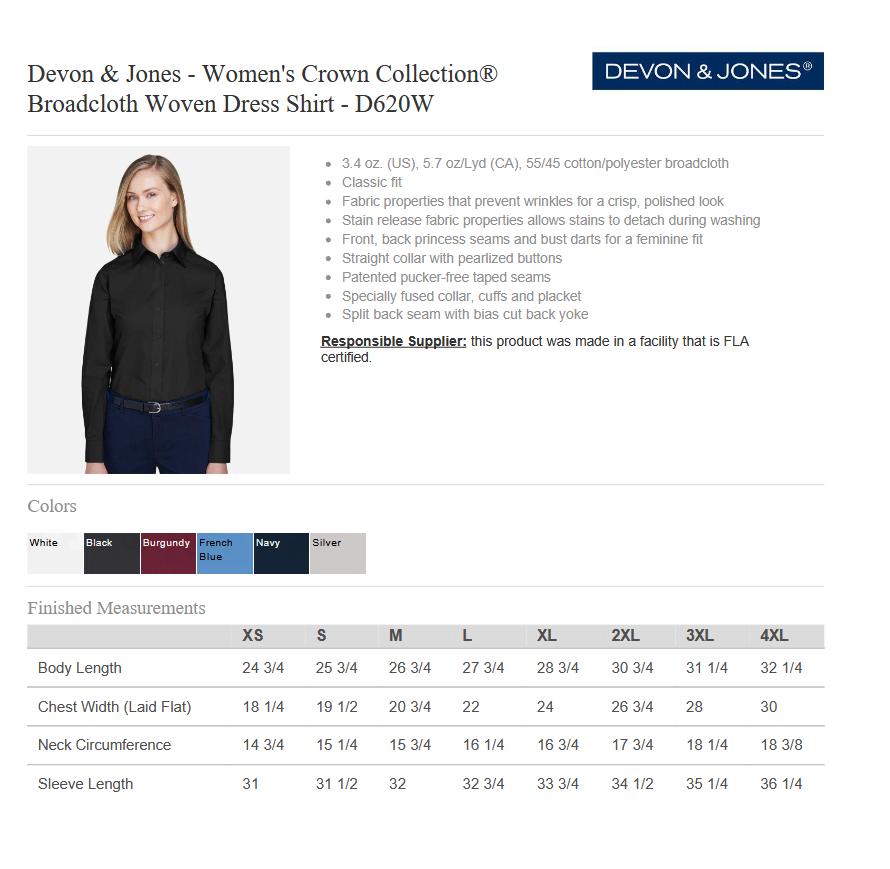 Devon & Jones Women's Broadcloth Woven Dress Shirt with Marcone Logo
