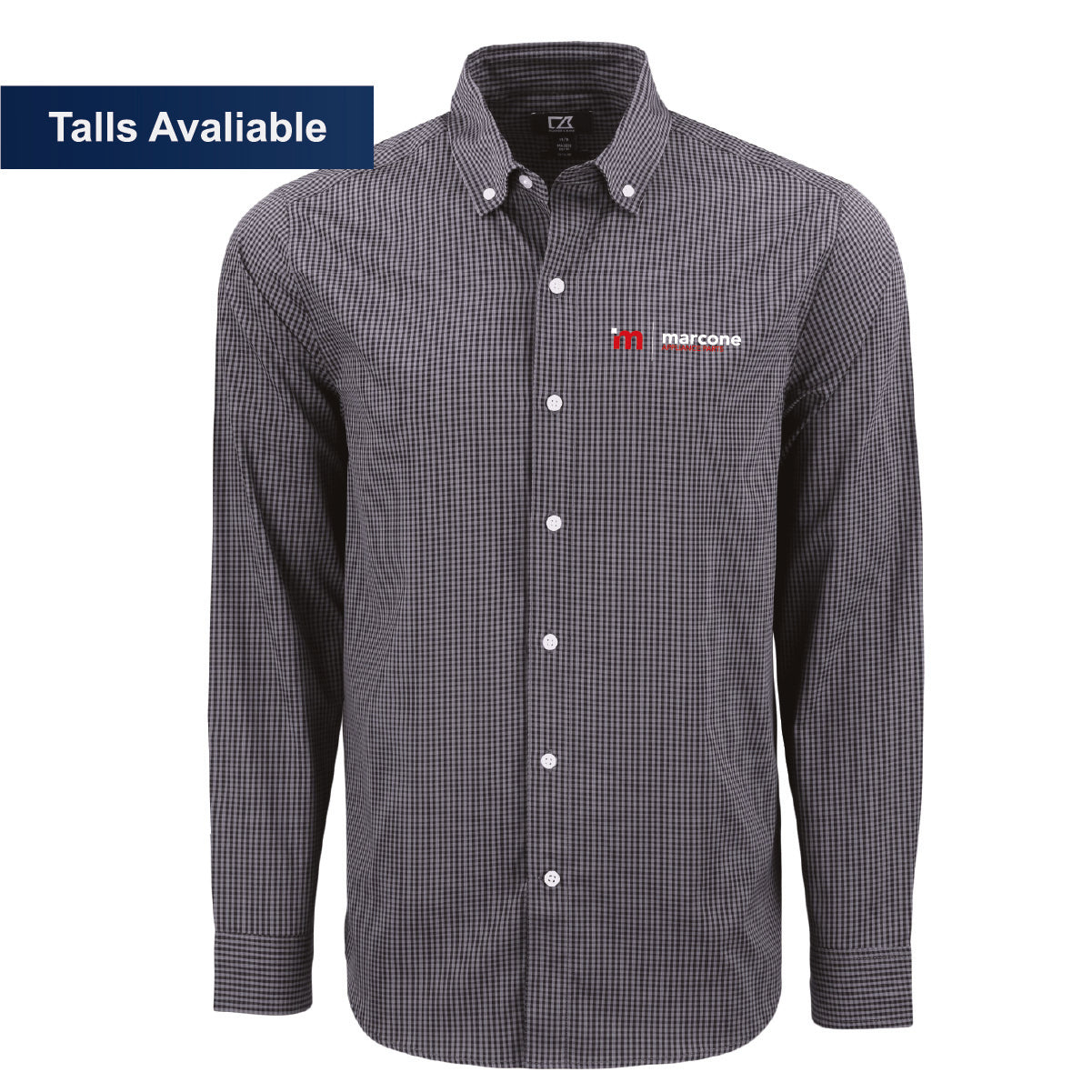 Cutter & Buck Men's Gingham Long Sleeve Dress Shirt with Marcone Appliance Logo