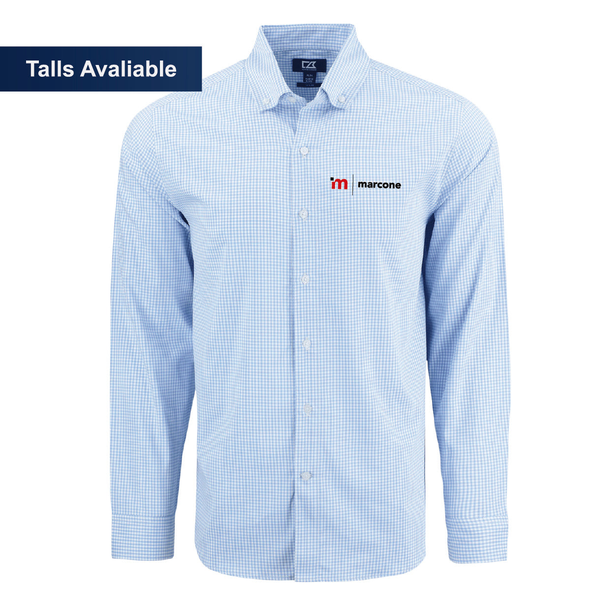 Cutter & Buck Men's Gingham Long Sleeve Dress Shirt with Marcone Logo