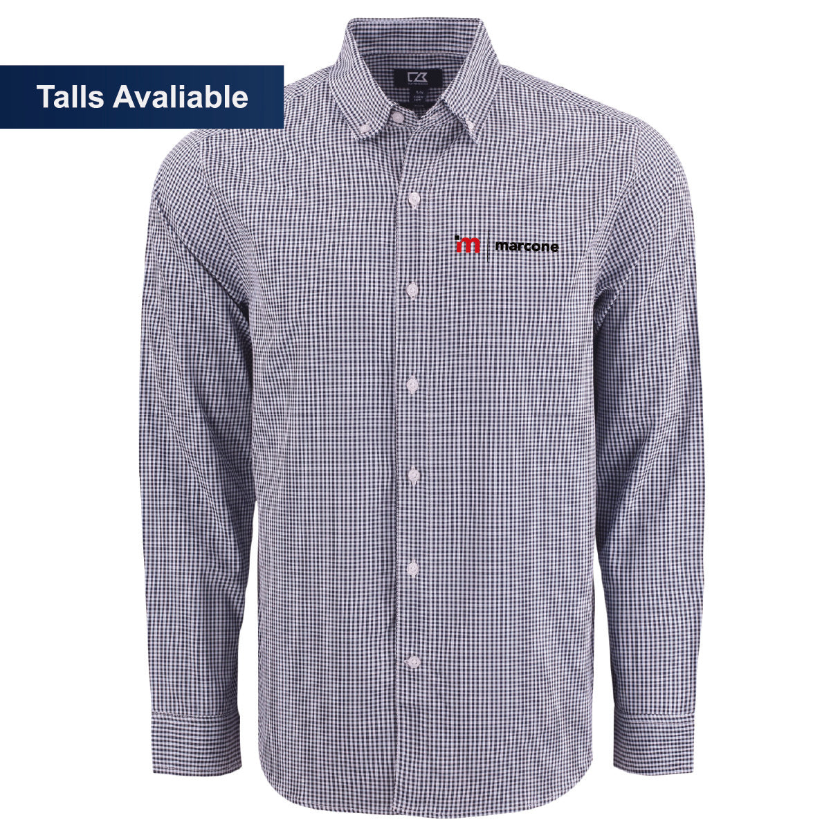Cutter & Buck Men's Gingham Long Sleeve Dress Shirt with Marcone Logo