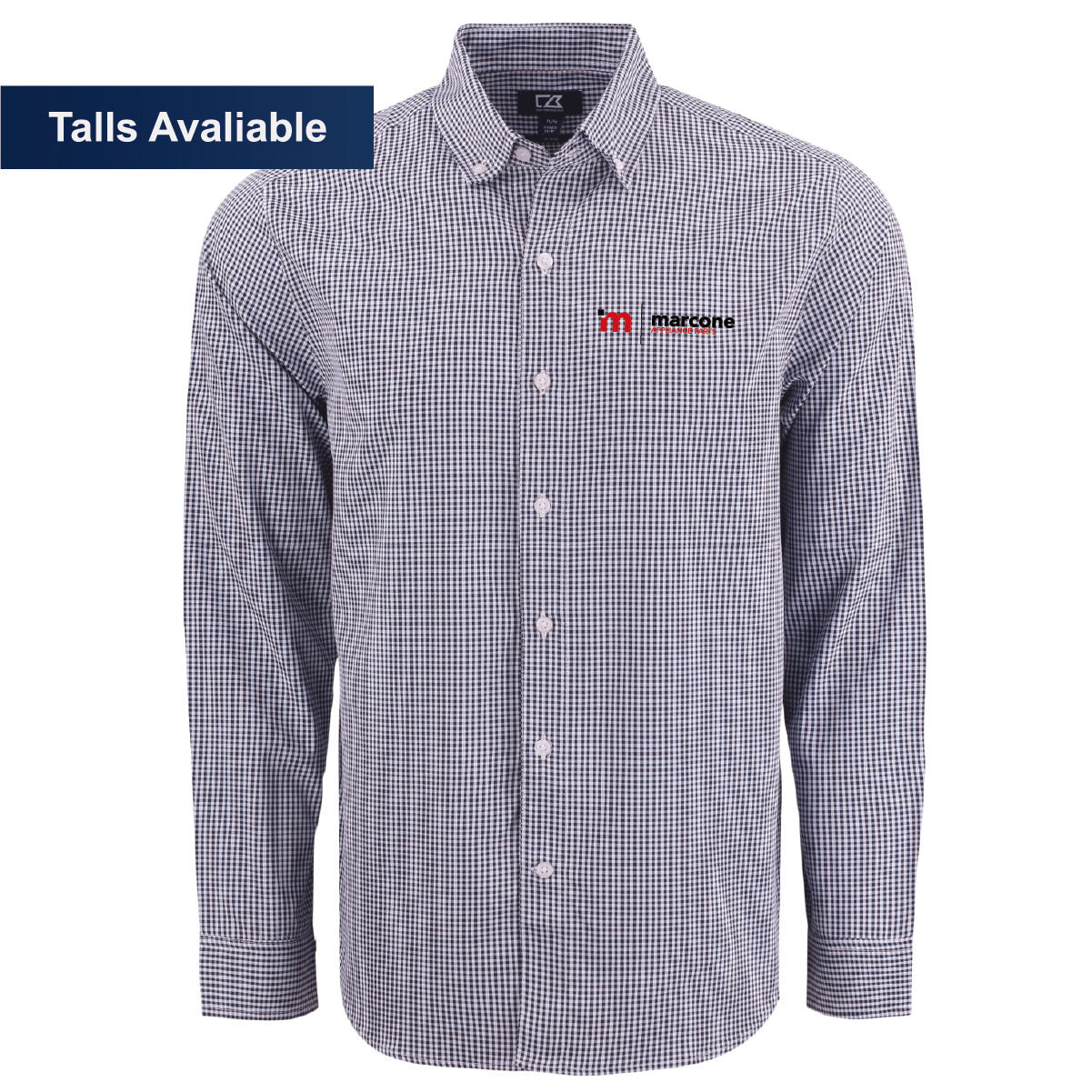 Cutter & Buck Men's Gingham Long Sleeve Dress Shirt with Marcone Appliance Logo