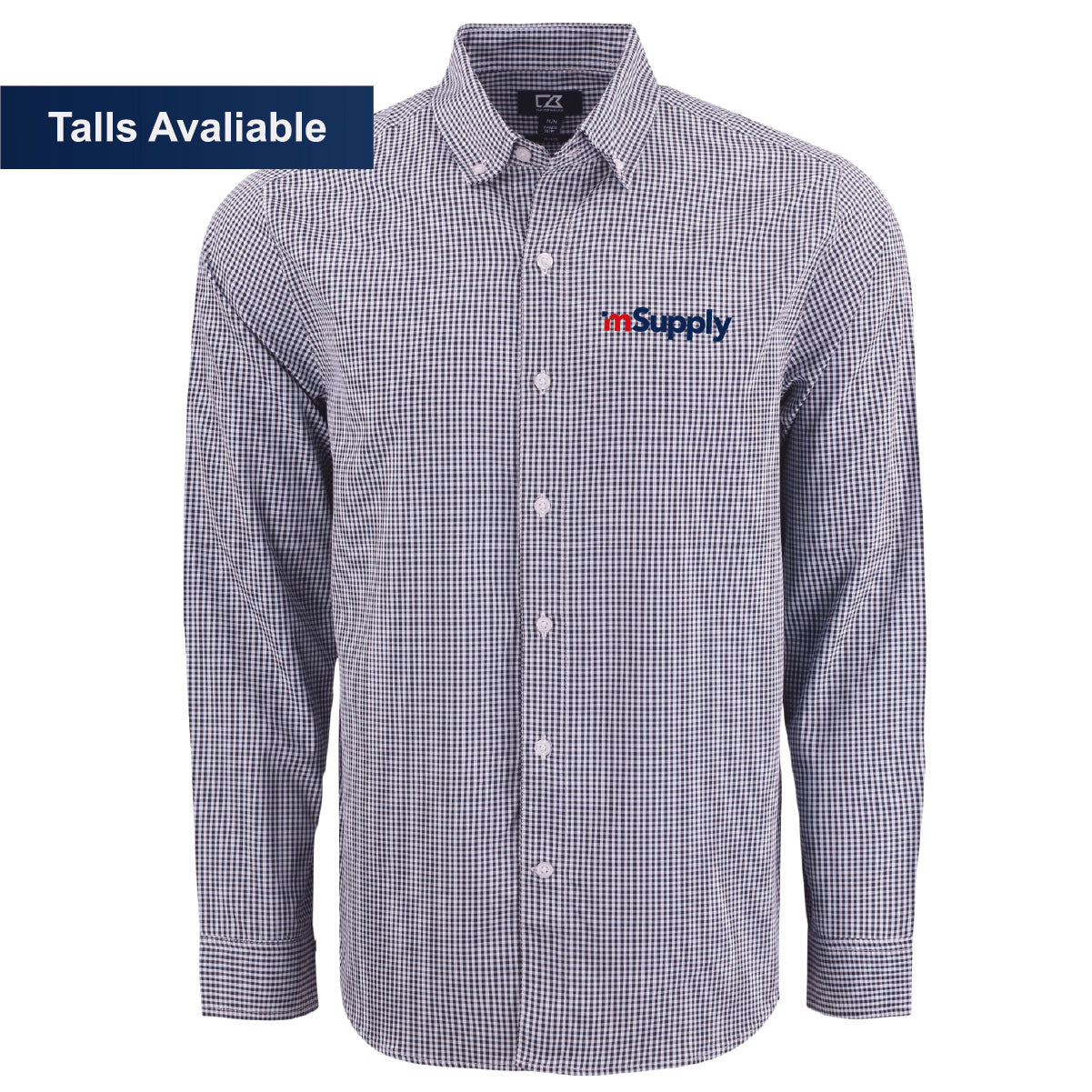 Cutter & Buck Men's Gingham Long Sleeve Dress Shirt with mSupply Logo