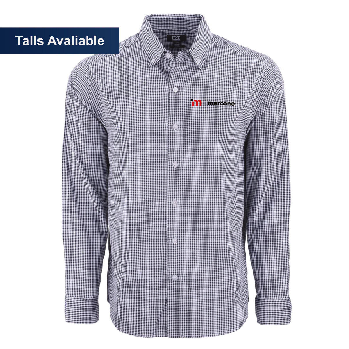 Cutter & Buck Men's Gingham Long Sleeve Dress Shirt with Marcone Logo