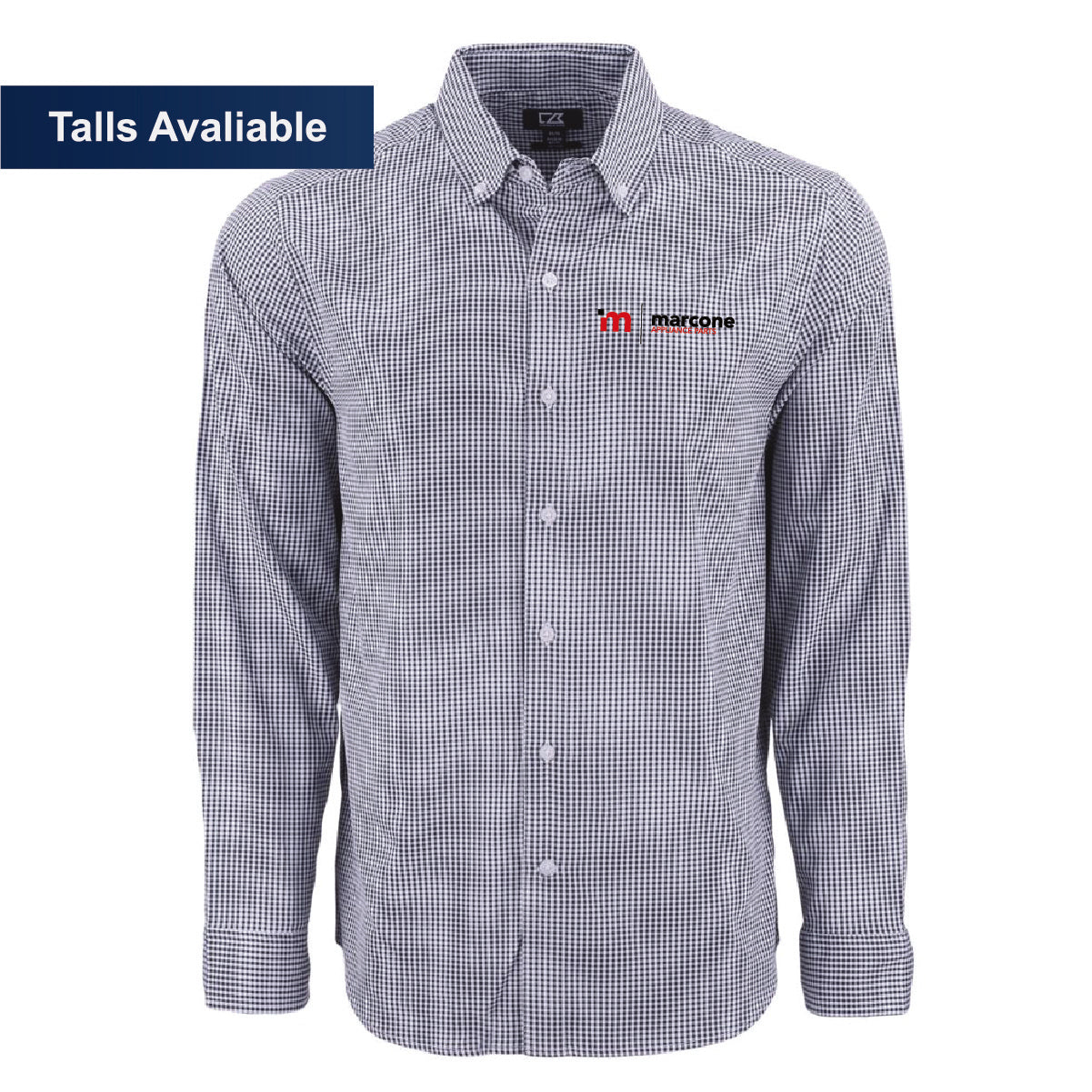 Cutter & Buck Men's Gingham Long Sleeve Dress Shirt with Marcone Appliance Logo