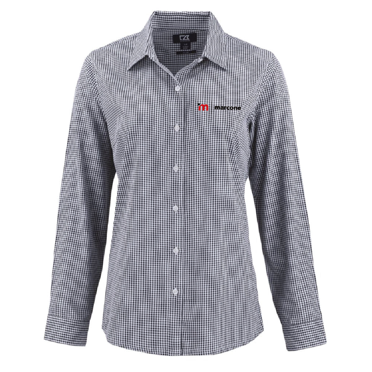 Cutter & Buck Women's Gingham Long Sleeve Dress Shirt with Marcone Logo