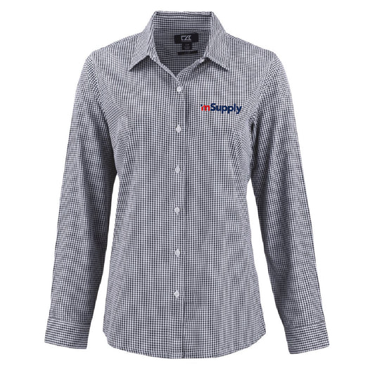 Cutter & Buck Women's Gingham Long Sleeve Dress Shirt with mSupply Logo