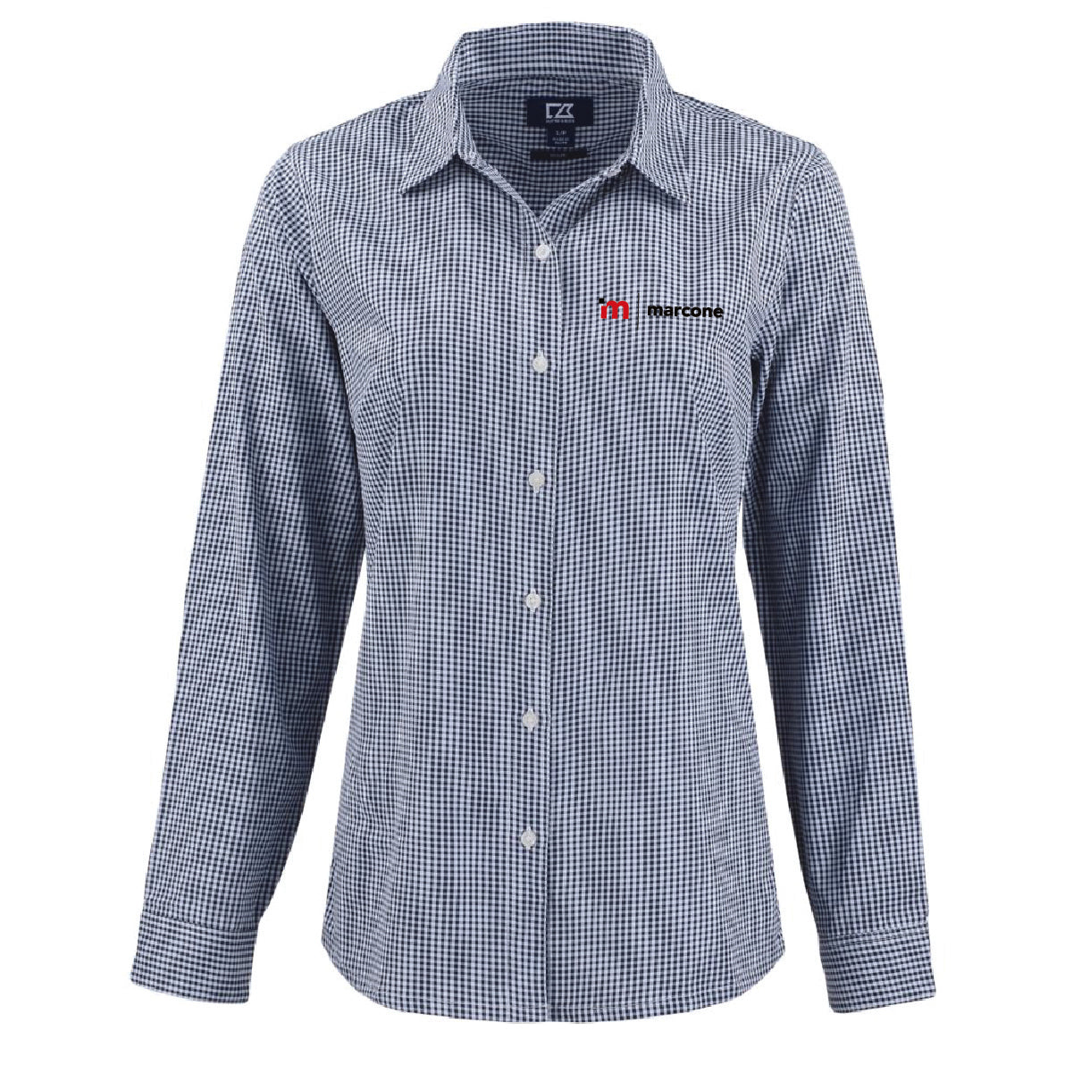 Cutter & Buck Women's Gingham Long Sleeve Dress Shirt with Marcone Logo