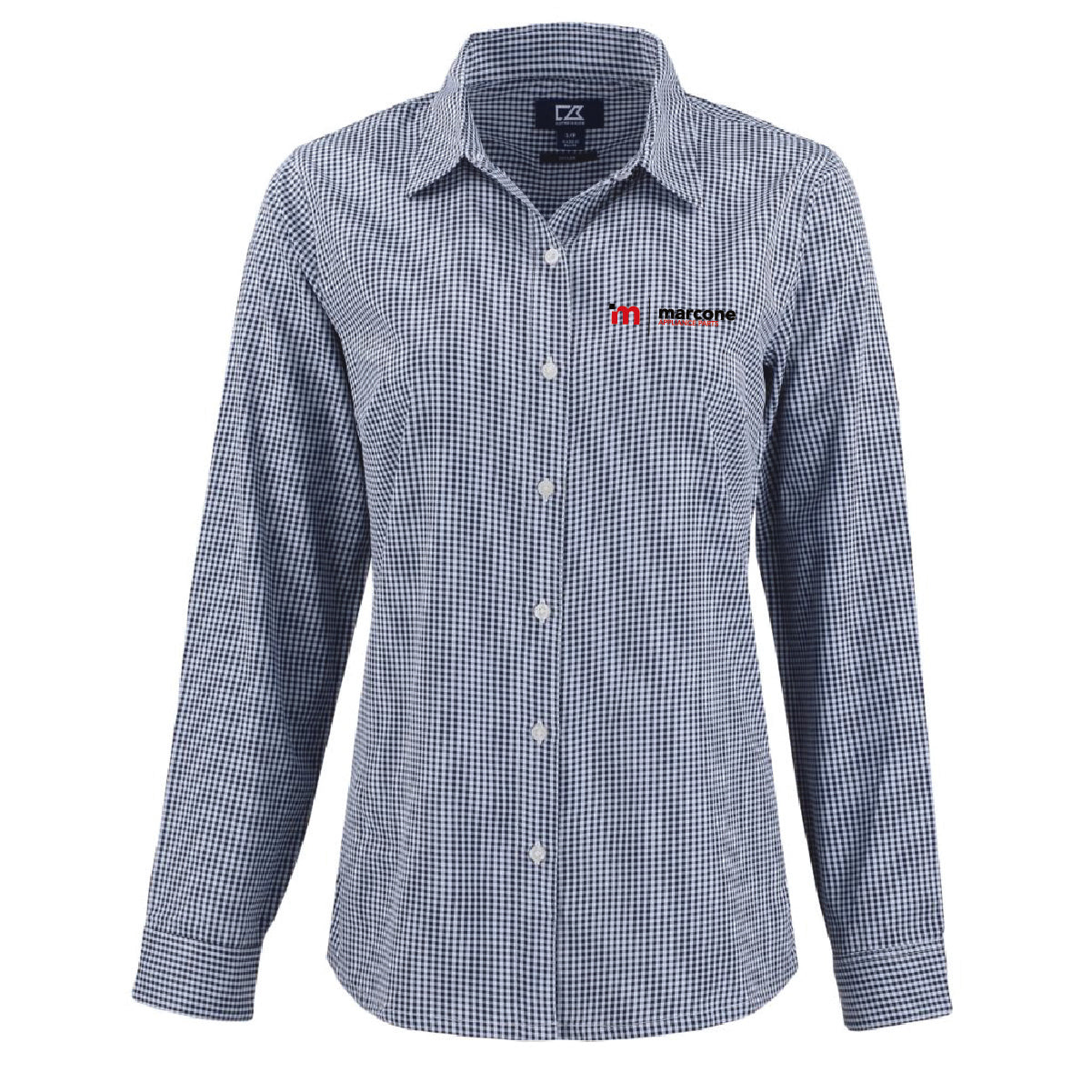 Cutter & Buck Women's Gingham Long Sleeve Dress Shirt with Marcone Appliance Logo
