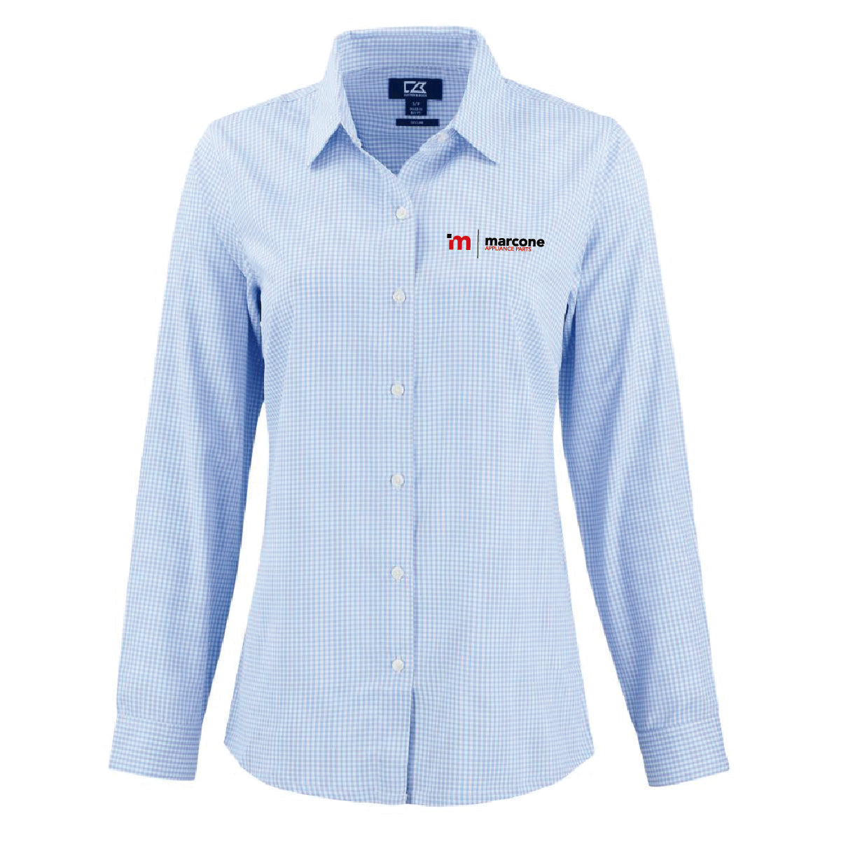 Cutter & Buck Women's Gingham Long Sleeve Dress Shirt with Marcone Appliance Logo
