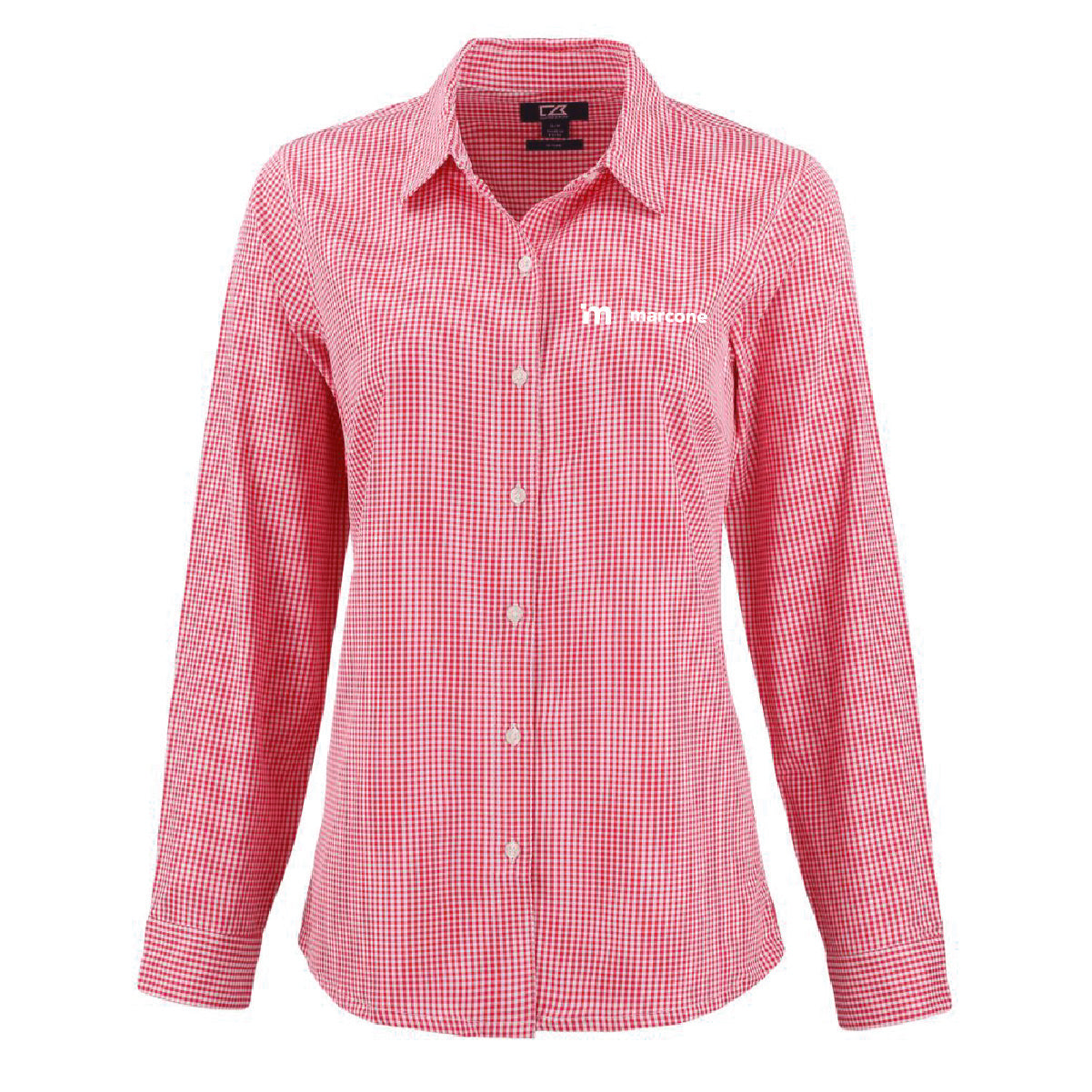 Cutter & Buck Women's Gingham Long Sleeve Dress Shirt with Marcone Logo