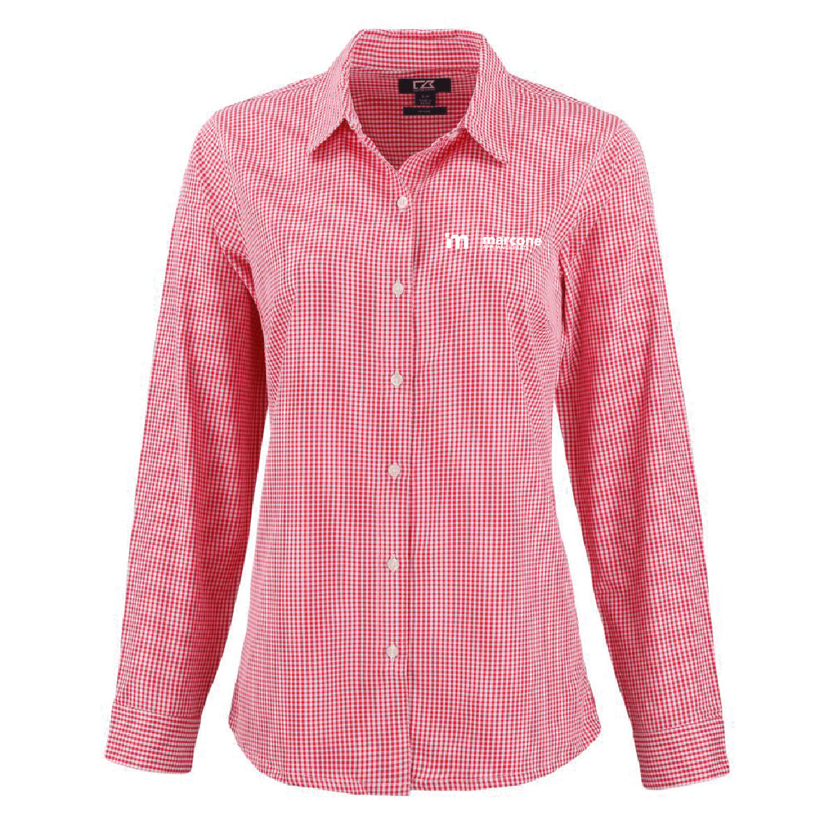 Cutter & Buck Women's Gingham Long Sleeve Dress Shirt with Marcone Appliance Logo