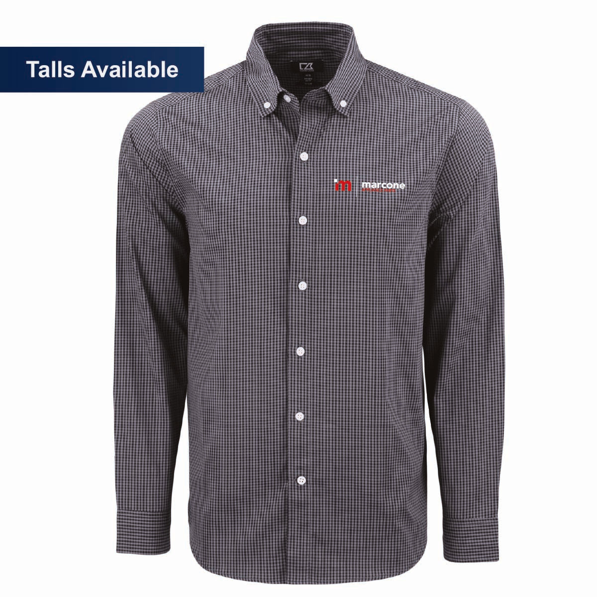 Cutter & Buck Men's Gingham Long Sleeve Dress Shirt with Marcone Appliance Logo