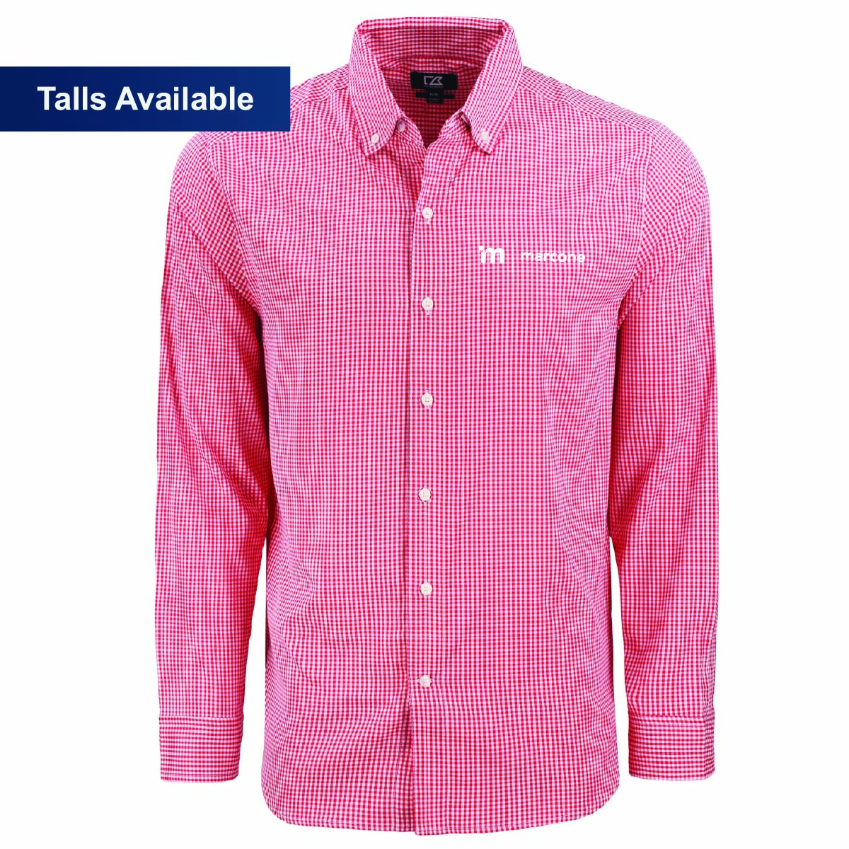Cutter & Buck Men's Gingham Long Sleeve Dress Shirt with Marcone Logo