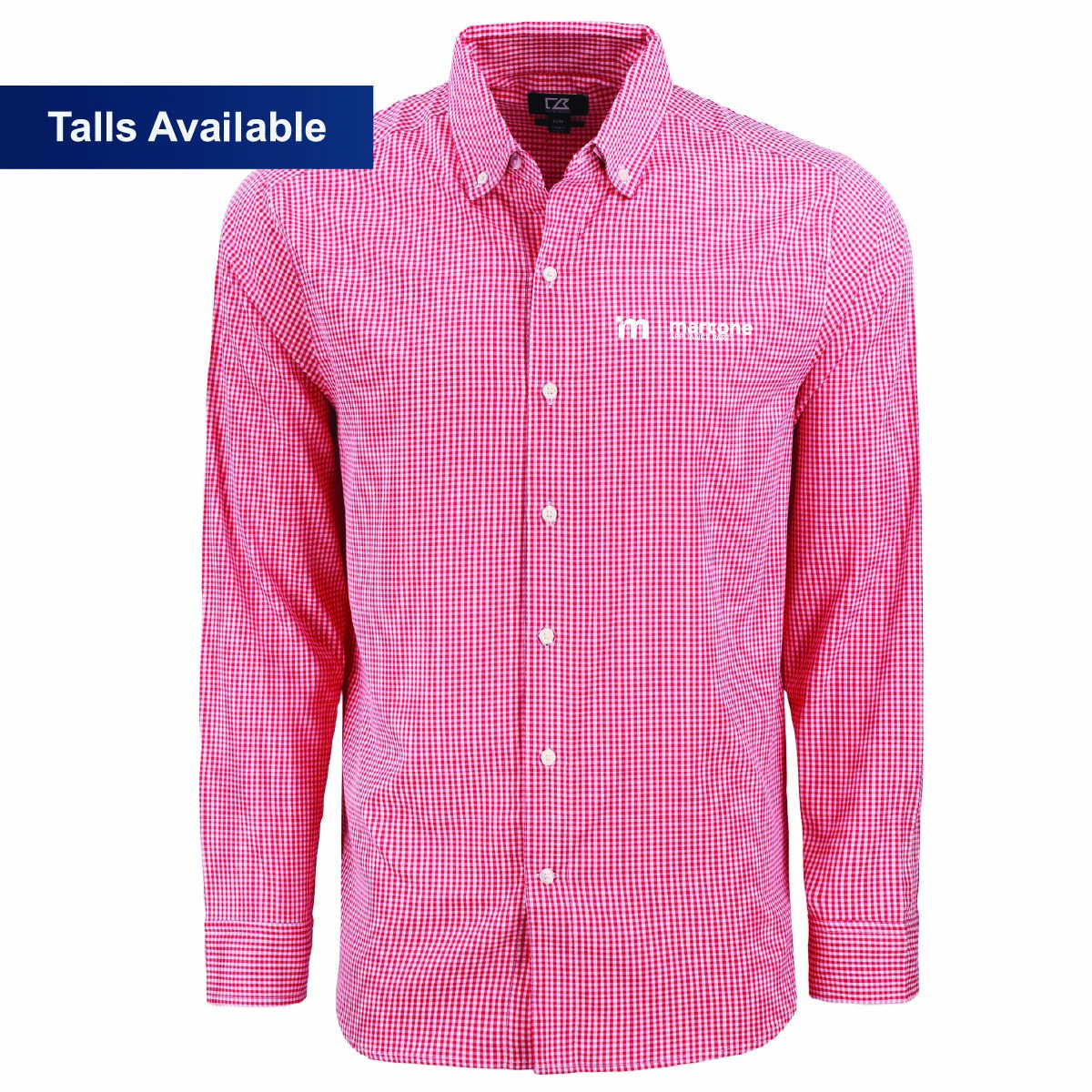 Cutter & Buck Men's Gingham Long Sleeve Dress Shirt with Marcone Appliance Logo
