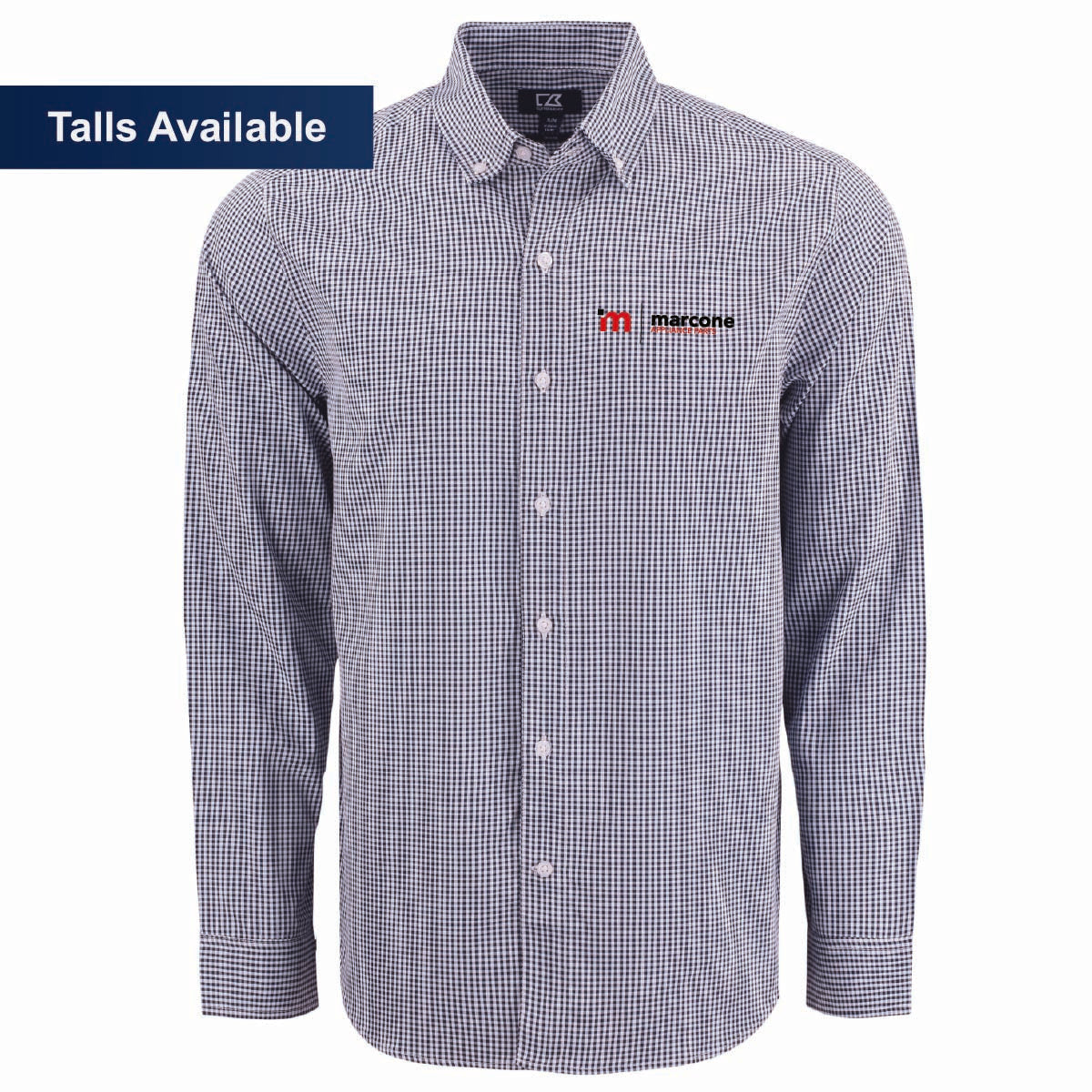 Cutter & Buck Men's Gingham Long Sleeve Dress Shirt with Marcone Appliance Logo