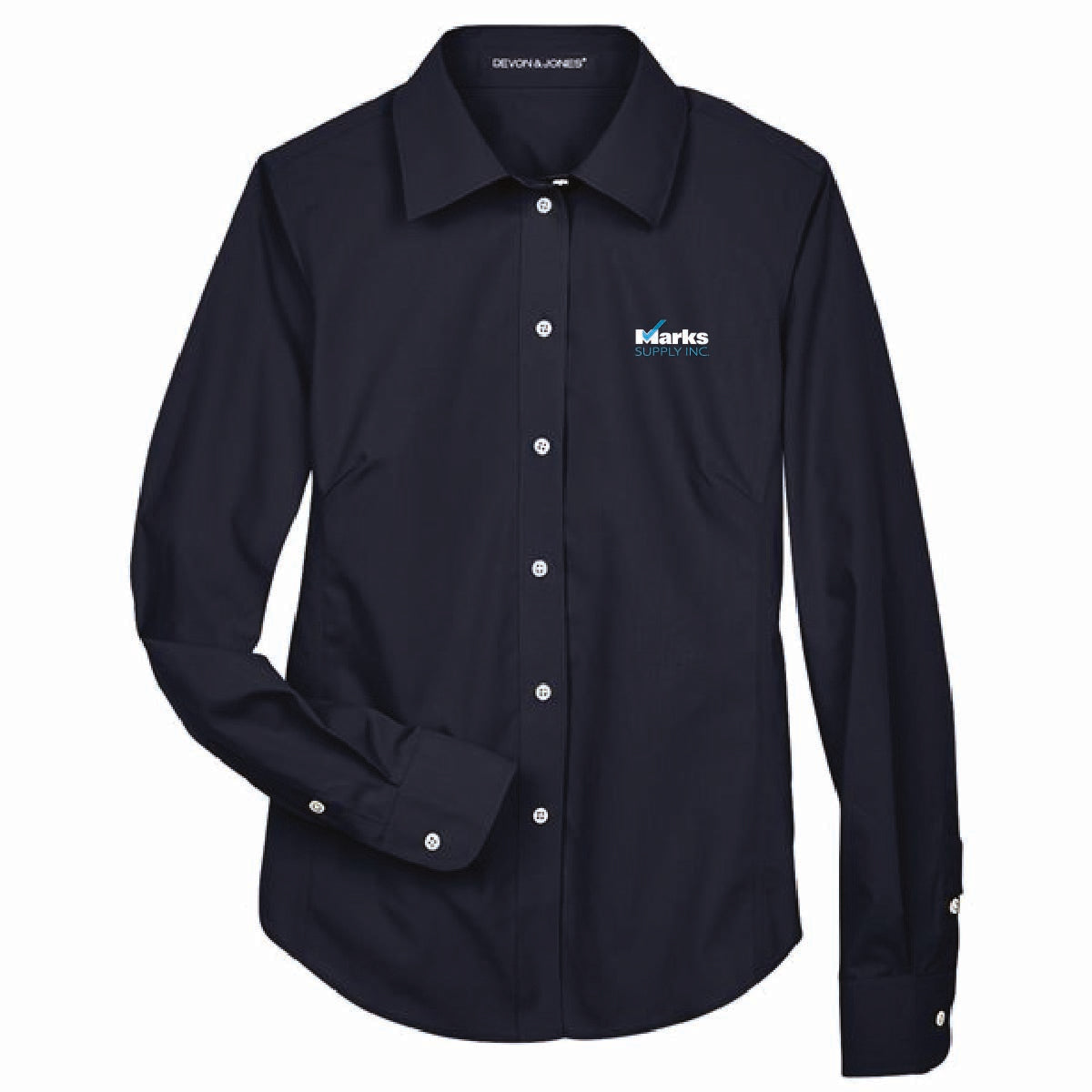 Devon & Jones Women's Broadcloth Woven Dress Shirt with Marks Supply Logo
