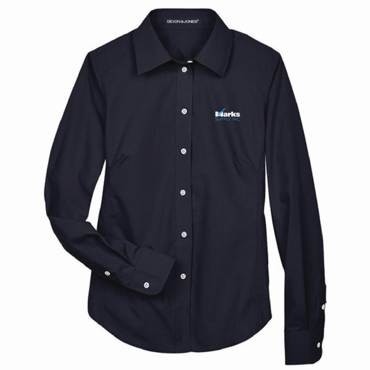 Devon & Jones Women's Broadcloth Woven Dress Shirt with Marks Supply Logo