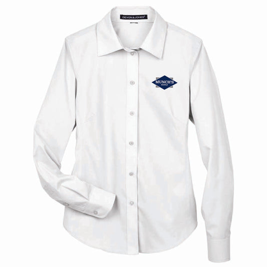Devon & Jones Women's Broadcloth Woven Dress Shirt with Munch's Supply logo
