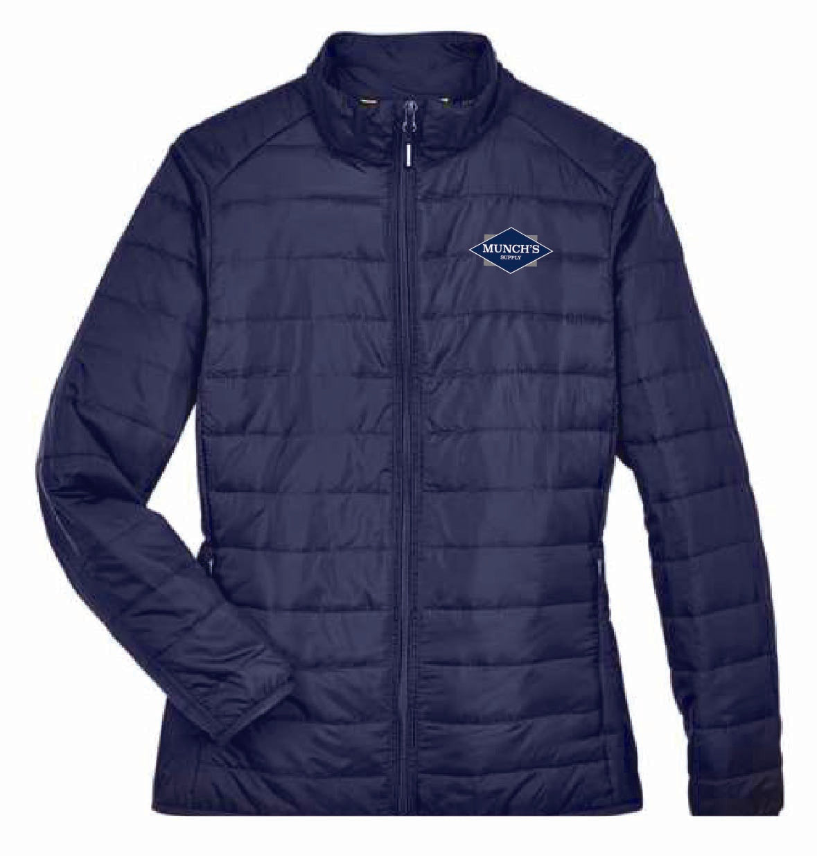 Core 365 Women's Packable Puffer Jacket with Munch's Supply logo