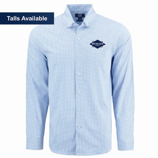 Cutter & Buck Men's Gingham Long Sleeve Dress Shirt with Munch's Supply logo