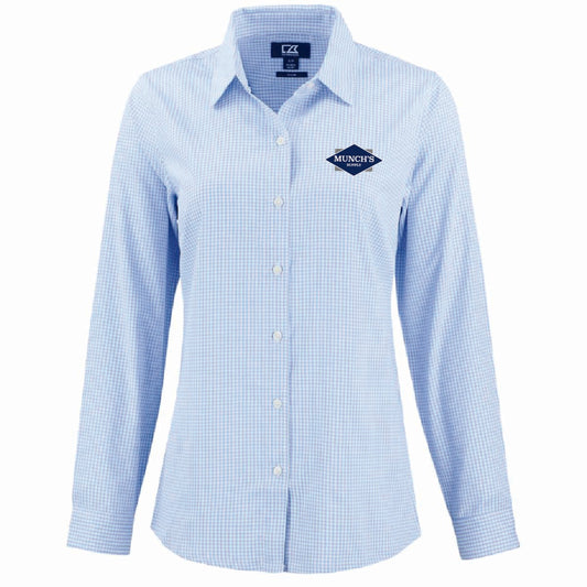 Cutter & Buck Women's Gingham Long Sleeve Dress Shirt with Munch's Supply logo
