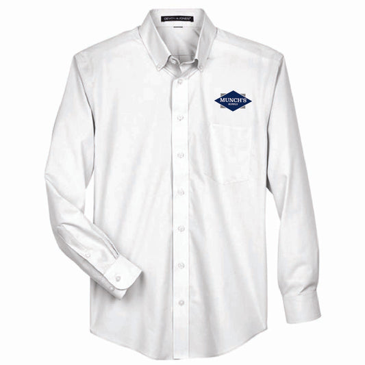 Devon & Jones Men's Broadcloth Woven Dress Shirt with Munch's Supply logo