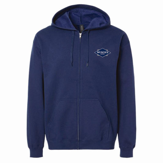 Gildan Unisex Full Zip Softstyle Hooded Sweatshirt with Munch's Supply logo