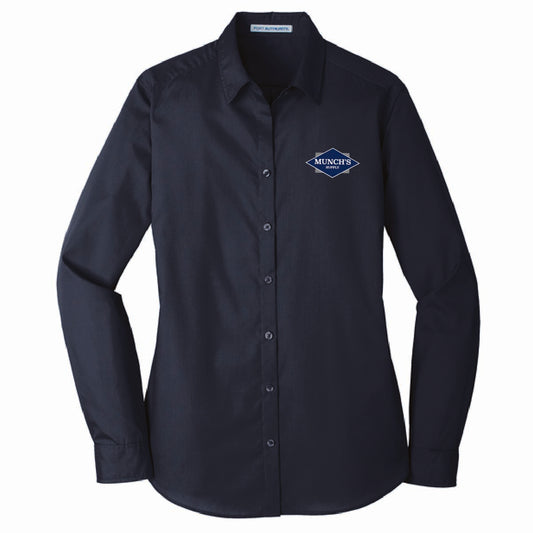 Port Authority Women's Long Sleeve Poplin Shirt with Munch's Supply logo