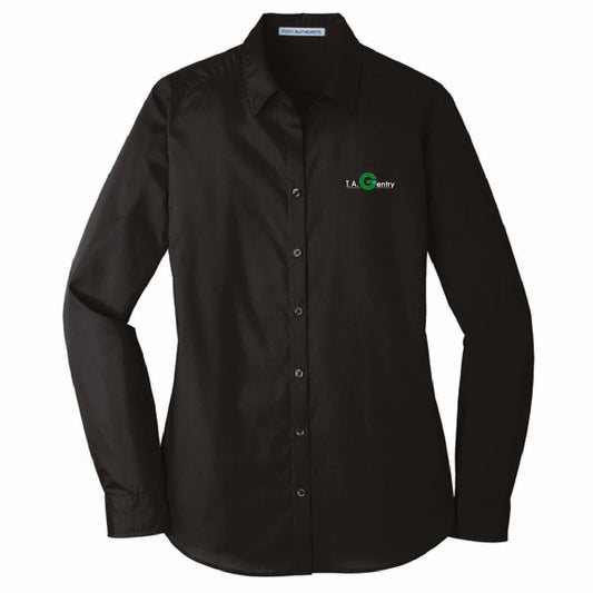 Port Authority Women's Long Sleeve Poplin Shirt with TA Gentry Logo