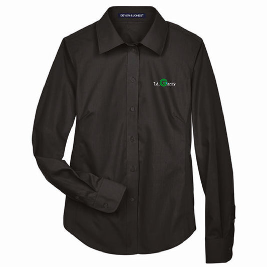Devon & Jones Women's Broadcloth Woven Dress Shirt with TA Gentry Logo
