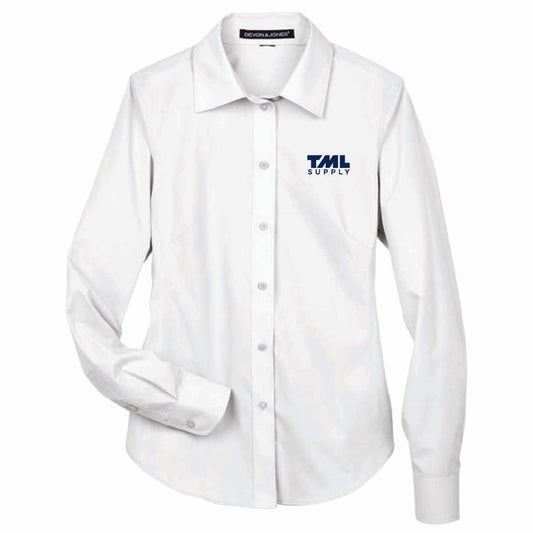 Devon & Jones Women's Broadcloth Woven Dress Shirt with TML Supply Logo
