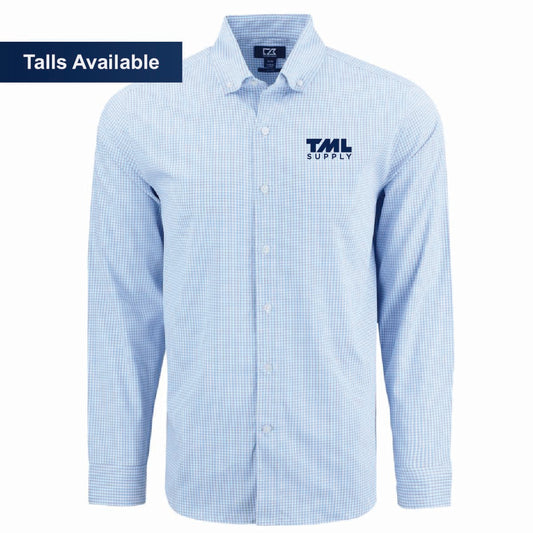 Cutter & Buck Men's Gingham Long Sleeve Dress Shirt with TML Supply Logo