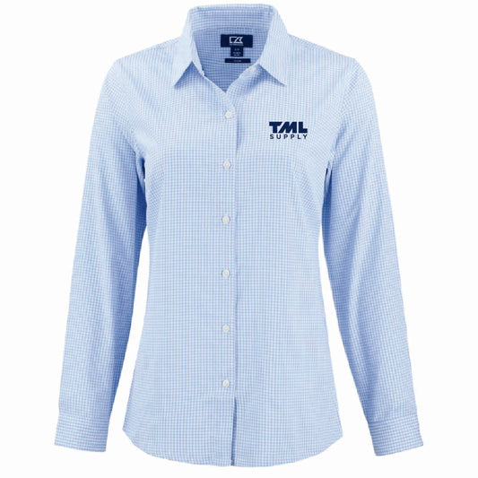 Cutter & Buck Women's Gingham Long Sleeve Dress Shirt with TML Supply Logo