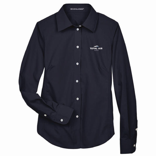 Devon & Jones Women's Broadcloth Woven Dress Shirt with Total Air Supply Logo