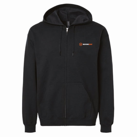 Gildan Unisex Full Zip Softstyle Hooded Sweatshirt with Wolverine Brass Logo