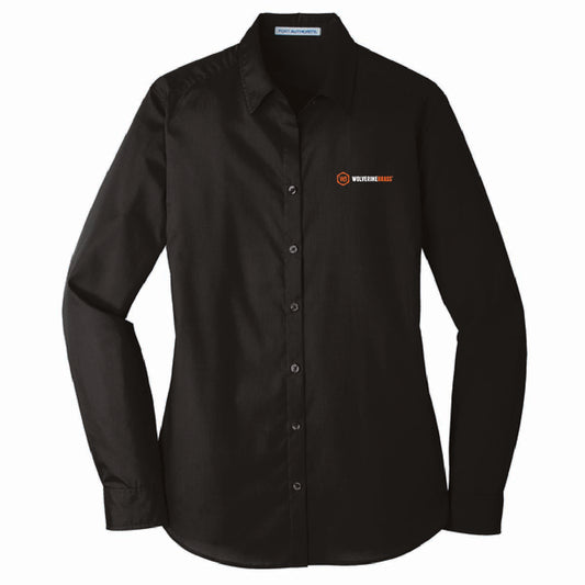 Port Authority Women's Long Sleeve Poplin Shirt with Wolverine Brass Logo
