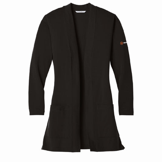 Port Authority Women's Long Pocket Knit Cardigan with Wolverine Brass Logo