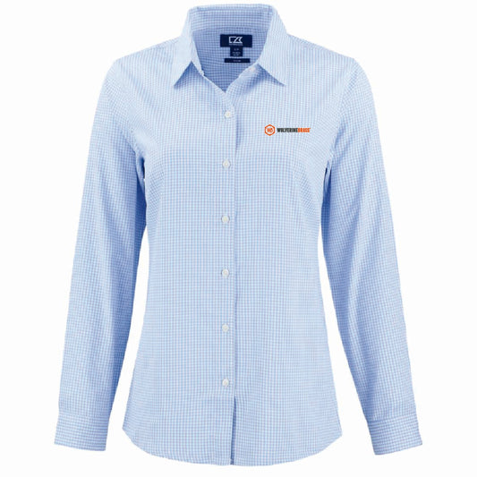 Cutter & Buck Women's Gingham Long Sleeve Dress Shirt with Wolverine Brass Logo